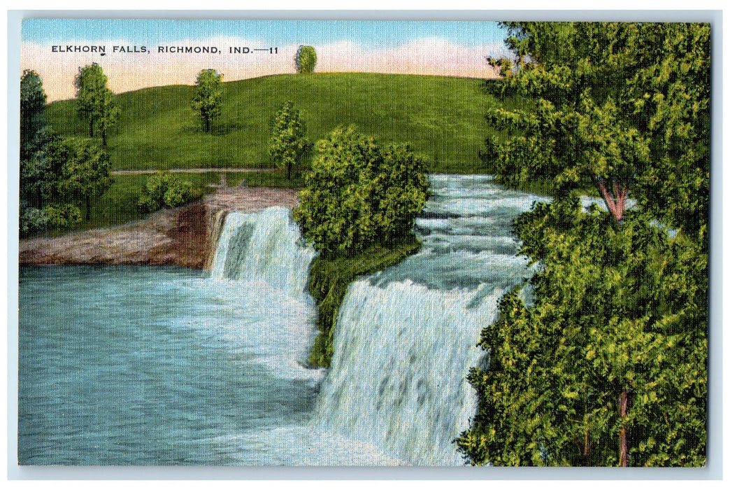 Scenic View Of Elkhorn Water Falls Richmond Indiana IN Nature Vintage Postcard