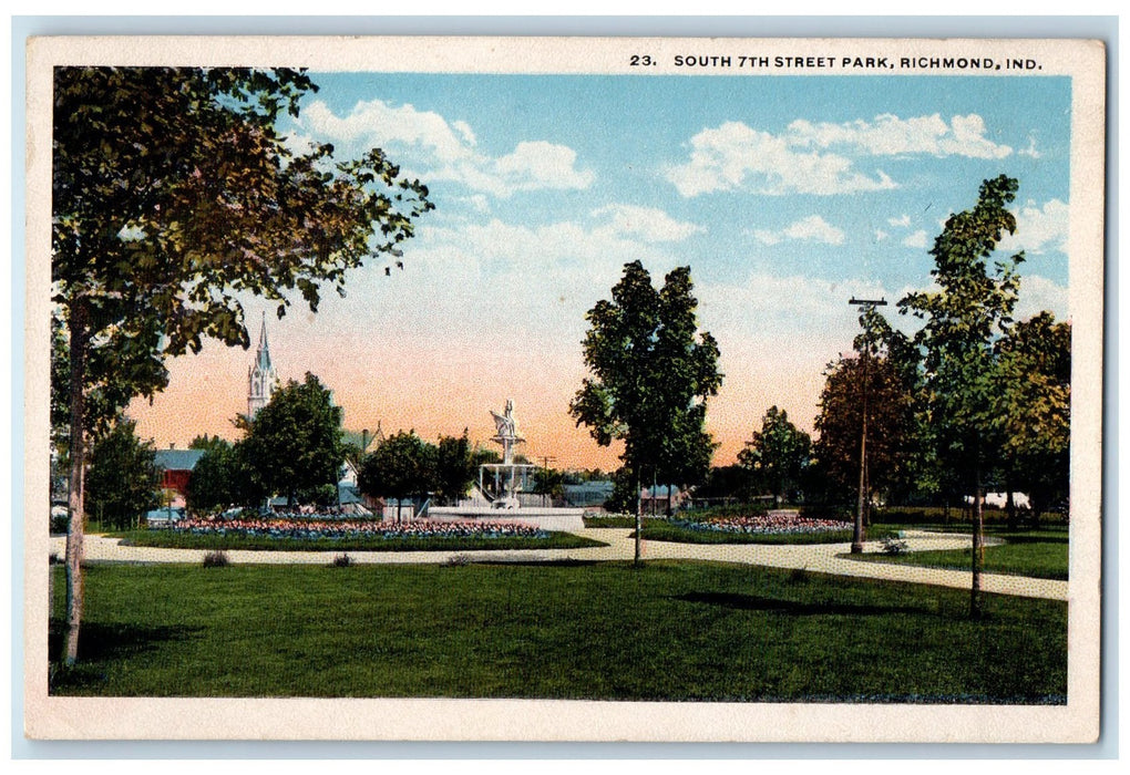 c1910's View Of South 7th Street Park Garden Scene Richmond Indiana IN Postcard