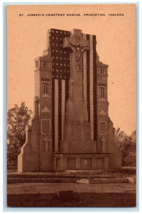 View Of St. Joseph's Cemetery Shrine Princeton Indiana IN Vintage Postcard