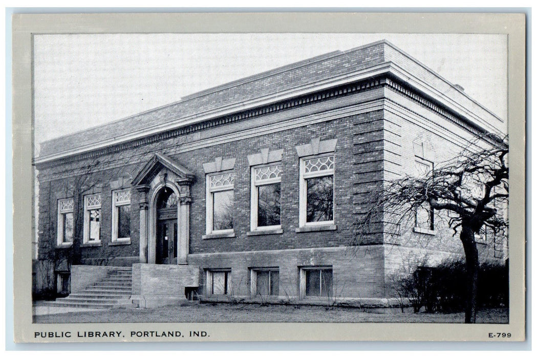 Public Library Building Exterior Scene Portland Indiana IN Vintage Postcard