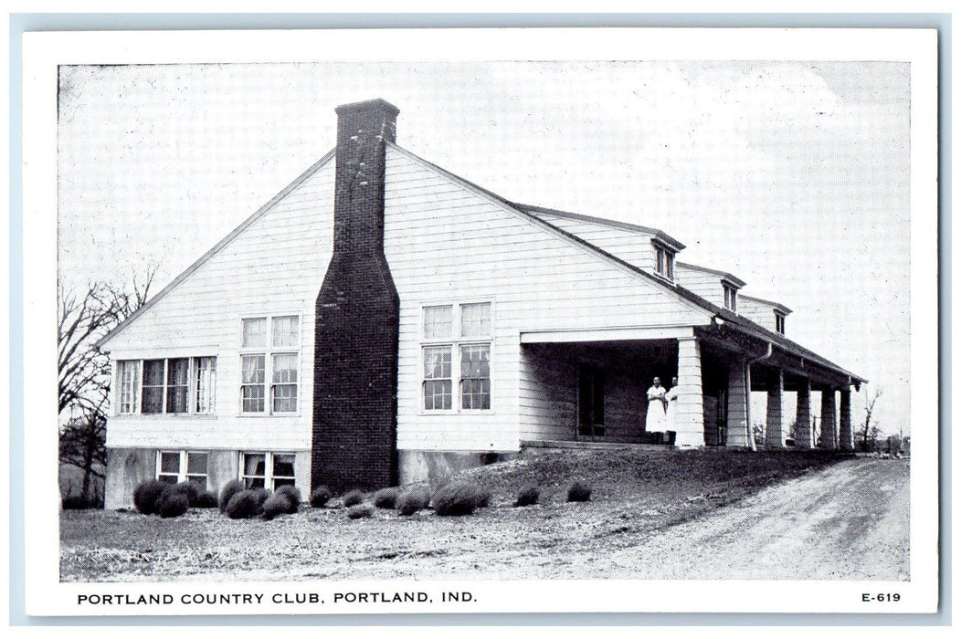 Portland Country Club House Panoramic View Indiana IN, Dirt Road Postcard