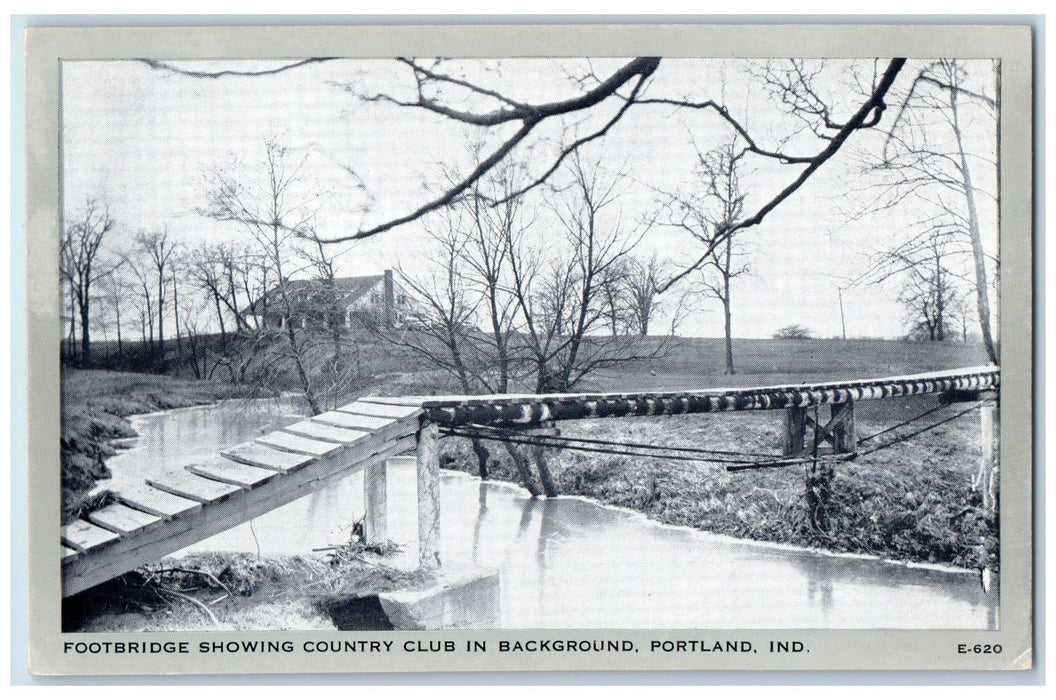 Footbridge Showing Country Club In Background Portland Indiana IN Postcard