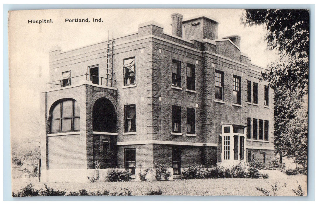 Hospital Building Exterior Scene Portland Indiana IN Vintage Unposted Postcard