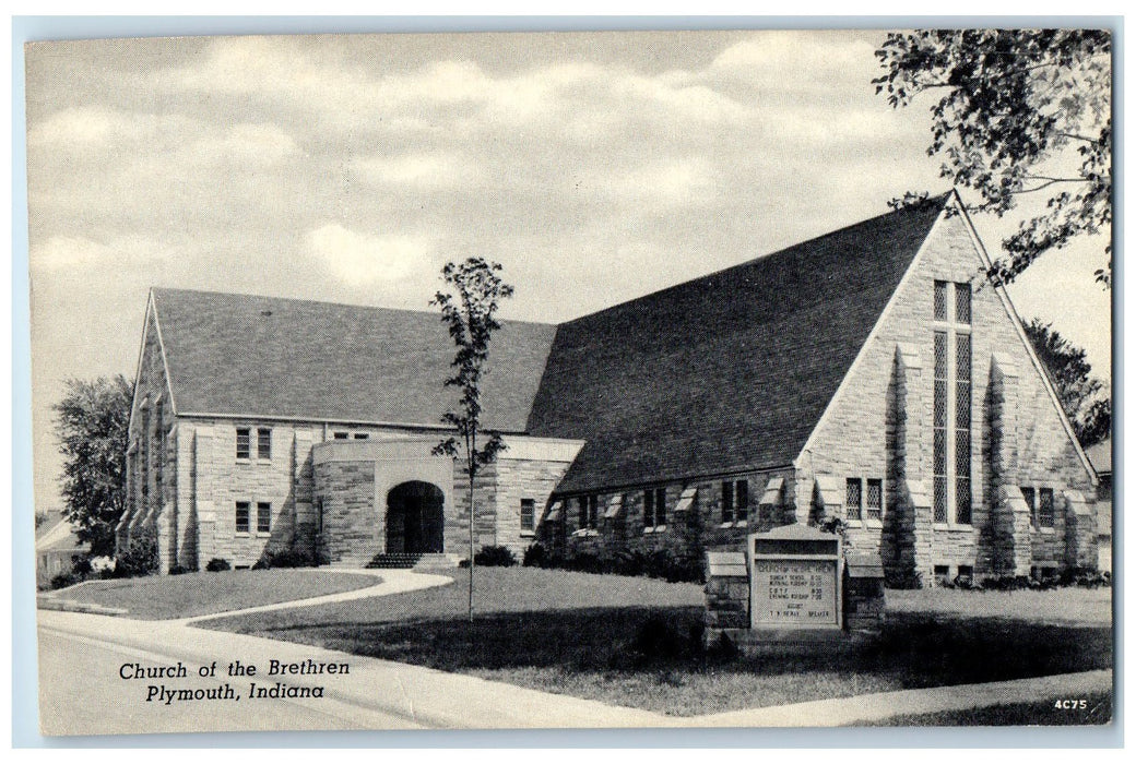 1958 View Of Church Of The Brethren Plymouth Indiana IN Vintage Posted Postcard