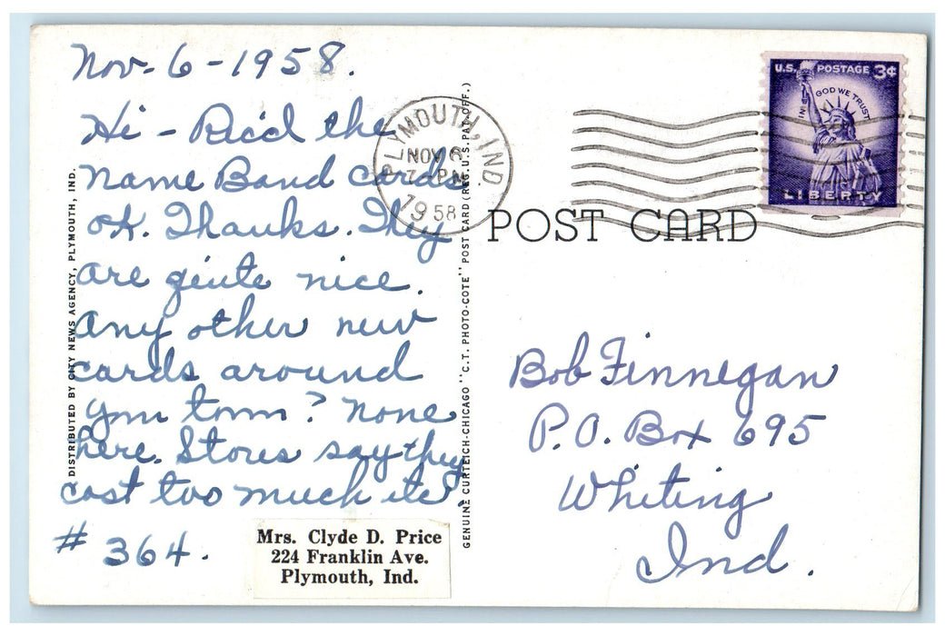 1958 View Of Church Of The Brethren Plymouth Indiana IN Vintage Posted Postcard