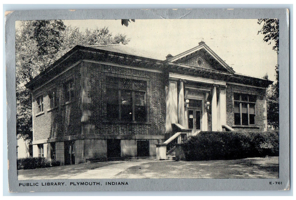 1949 Public Library Buildng Plymouth Indiana IN, Exterior Scene Vintage Postcard