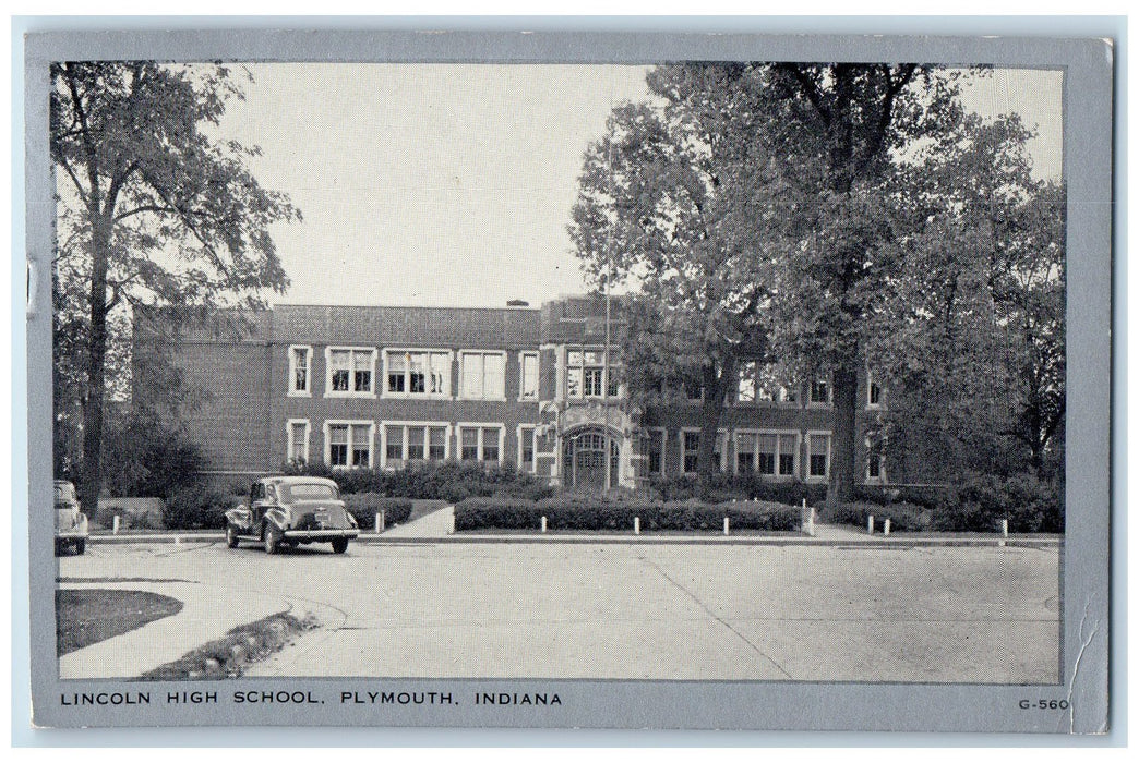 1949 Lincoln High School Cars Street Buildng Scene Plymouth Indiana IN Postcard