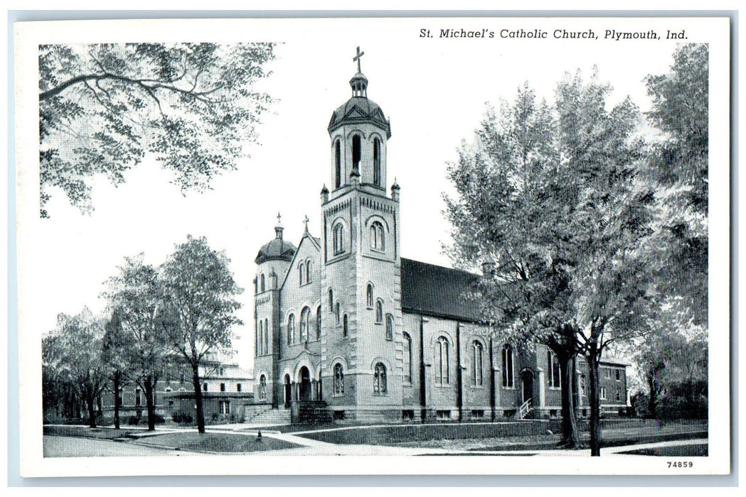 St. Michael's Catholic Church Panoramic View Plymouth Indiana IN Postcard