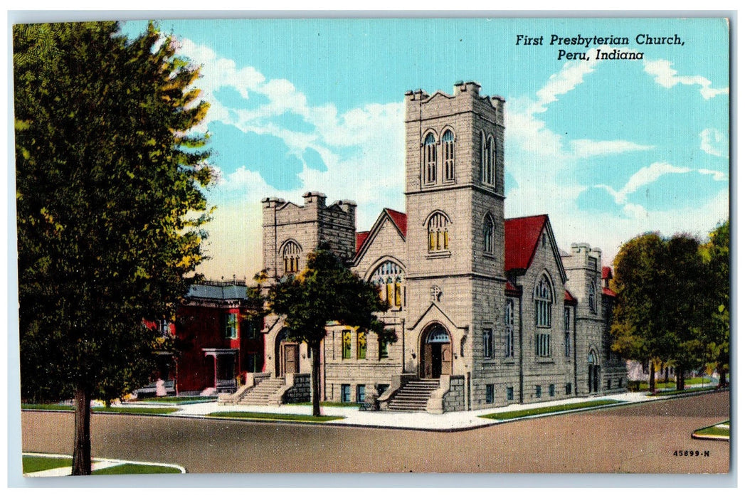 First Presbyterian Church Panoramic View Peru Indiana IN Vintage Postcard
