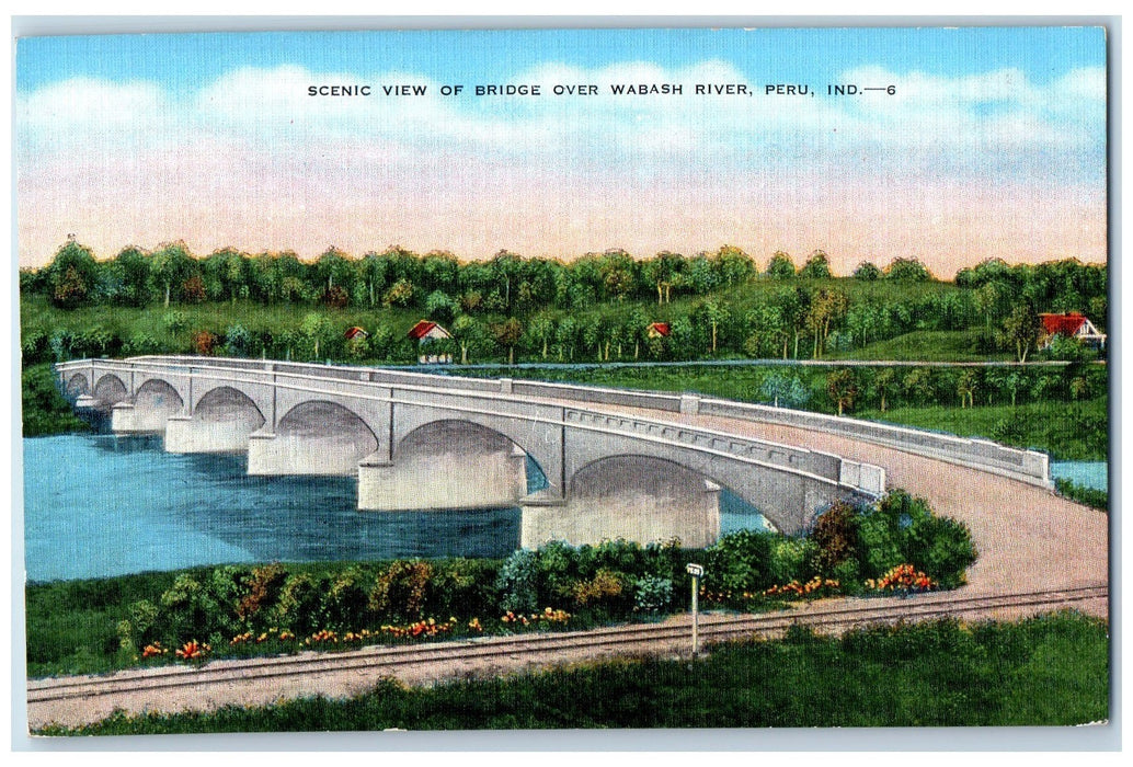 Scenic View Of Bridge Over Wabash River Peru Indiana IN Vintage Postcard