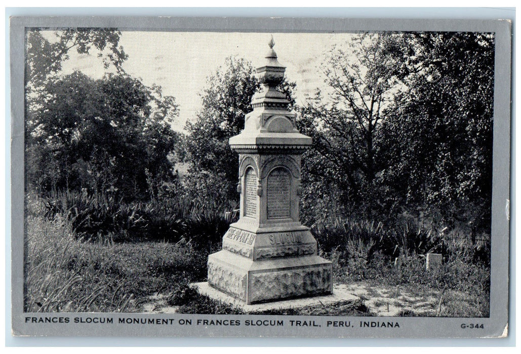 1944 Frances Slocum Monument Statue Trail Peru Indiana IN Vintage Postcard