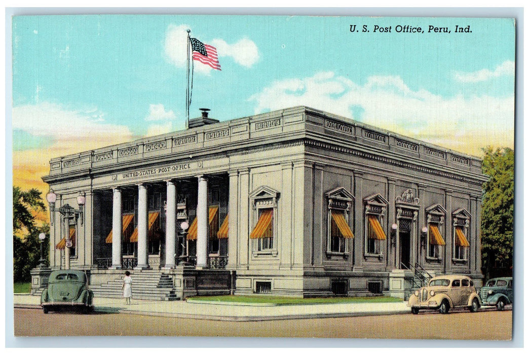 U.S United State Post Office Cars Exterior Scene Peru Indiana IN Postcard