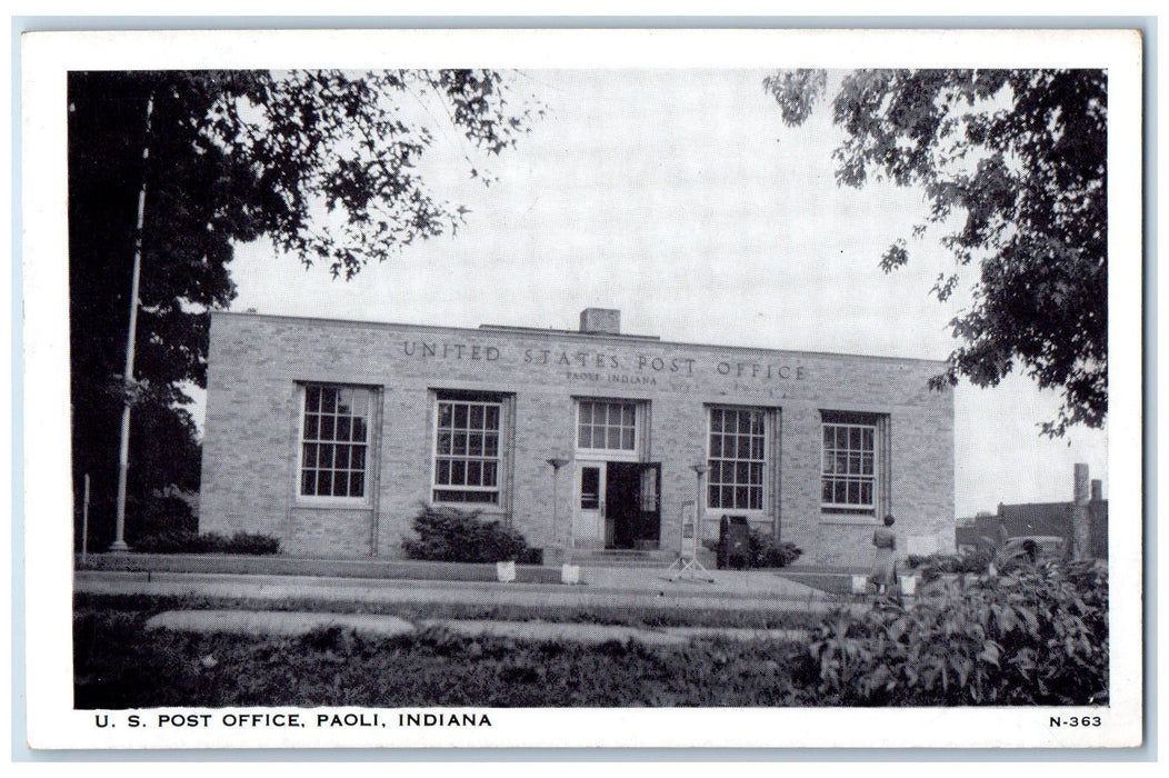 United State U.S Post Office Paoli Indiana IN, Front View Vintage Postcard