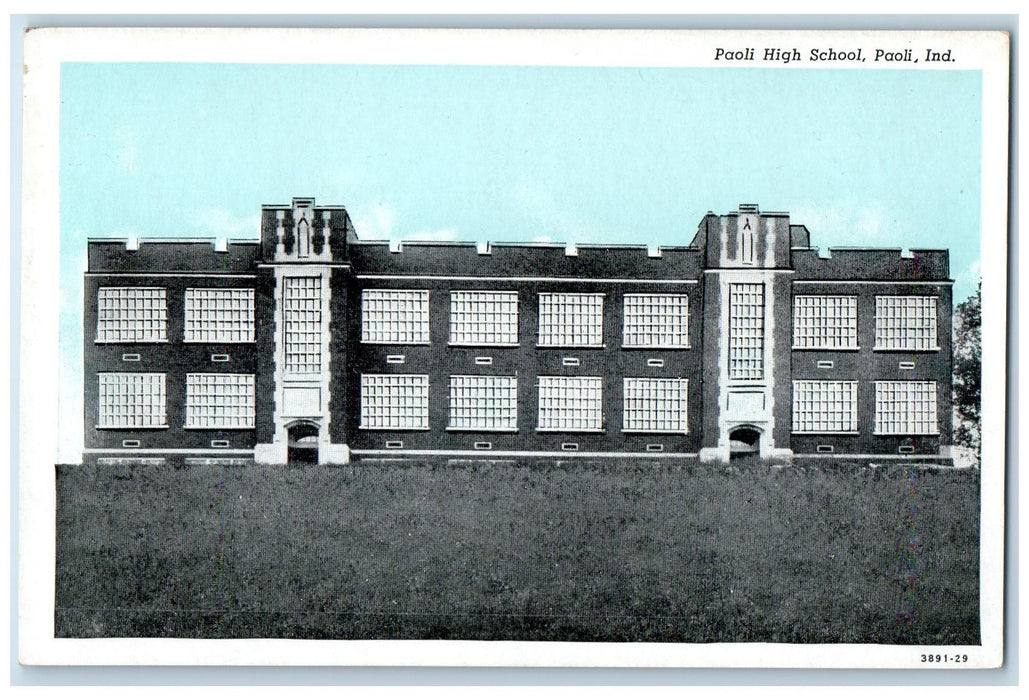 Paoli High School Building Panoramic View Indiana IN Vintage Unposted Postcard