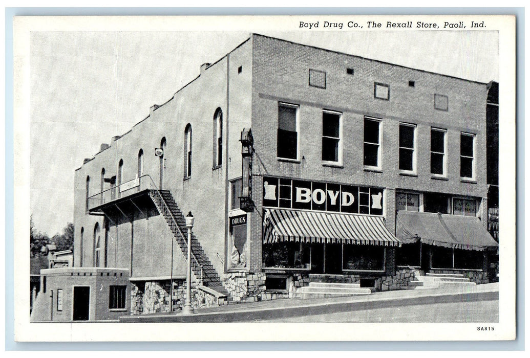 Boyd Drug Co., The Rexall Store Paoli Indiana IN, Roadside Vintage Postcard