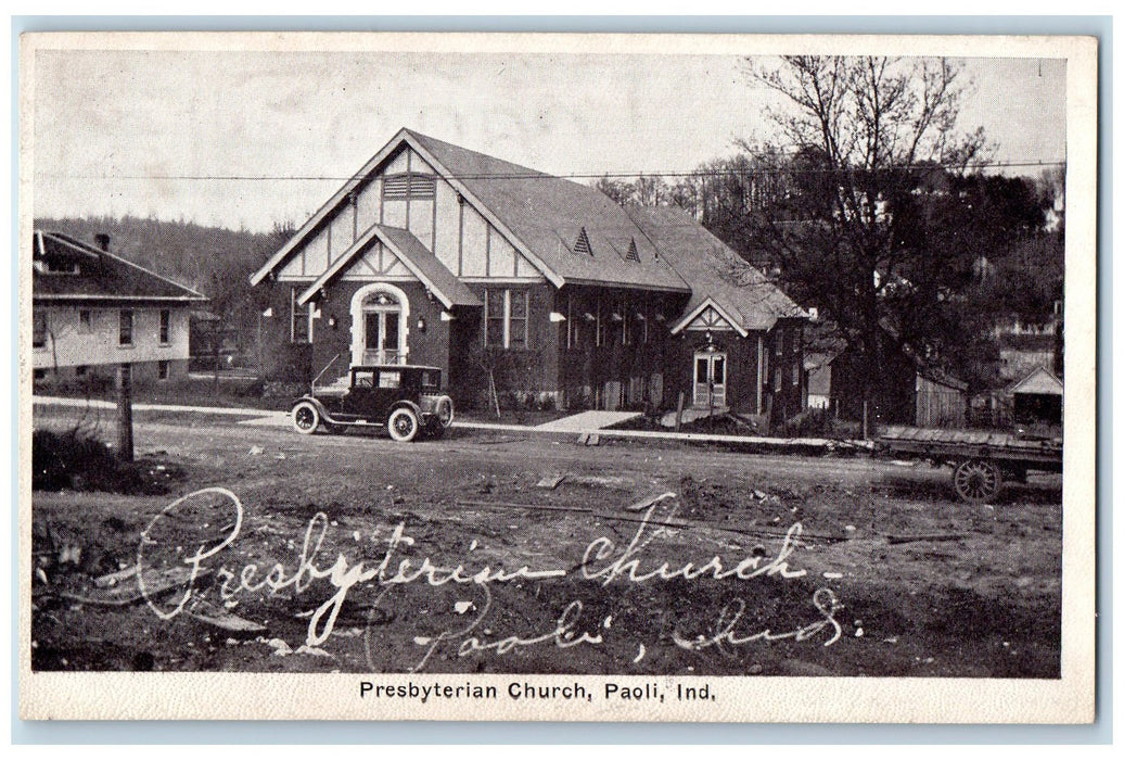 c1905 Presbyterian Church Panoramic View Paoli Indiana IN, Vintage Postcard