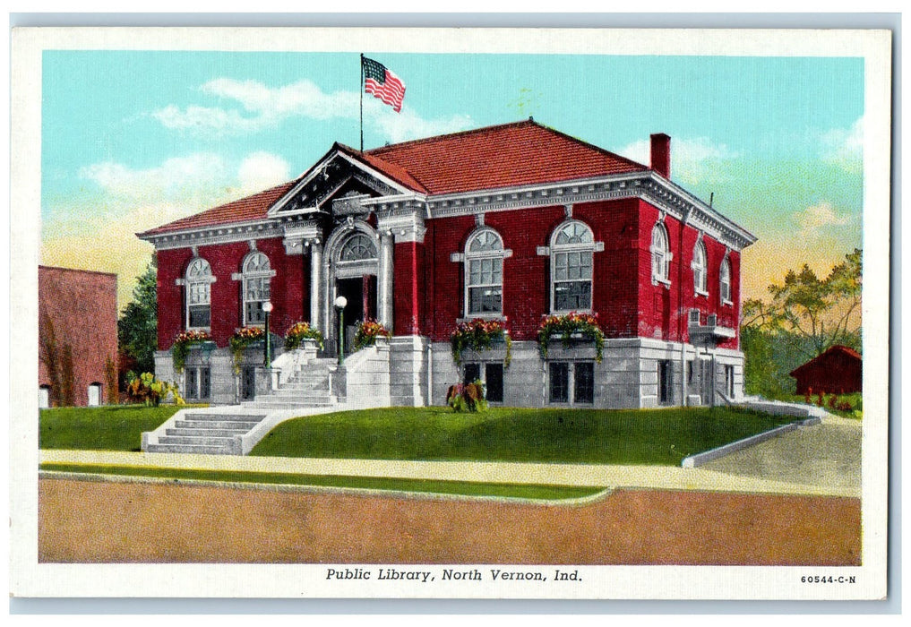 Public Library Building Exterior Scene North Vernon Indiana IN Vintage Postcard