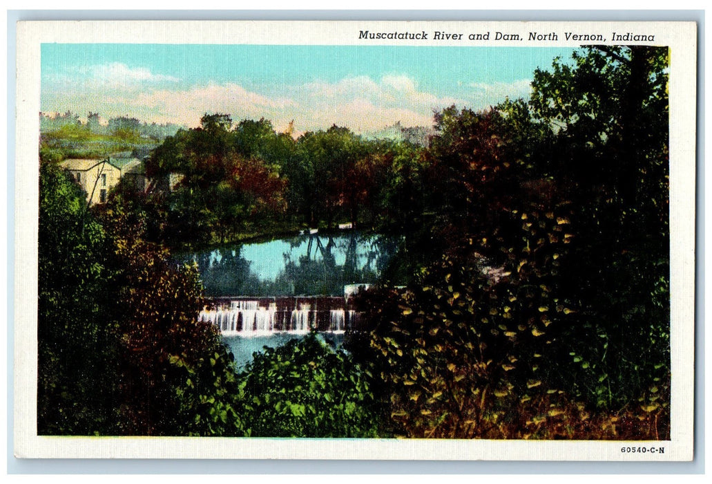 View Of Muscatatuck River And Dam North Vernon Indiana IN Vintage Postcard