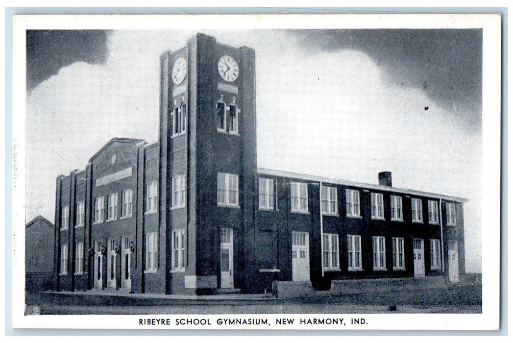 RiBeyre School Gymnasium Panoramic View New Harmony Indiana IN Vintage Postcard