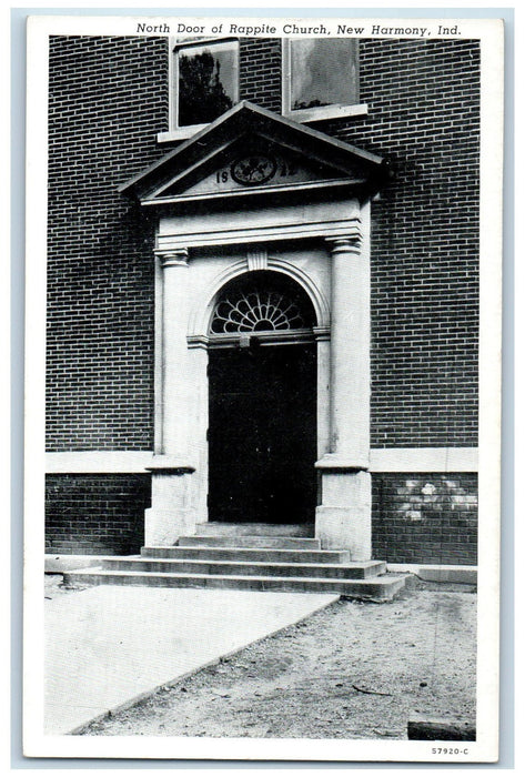 North Door Entrance Of Rappite Church New Harmony Indiana IN Vintage Postcard