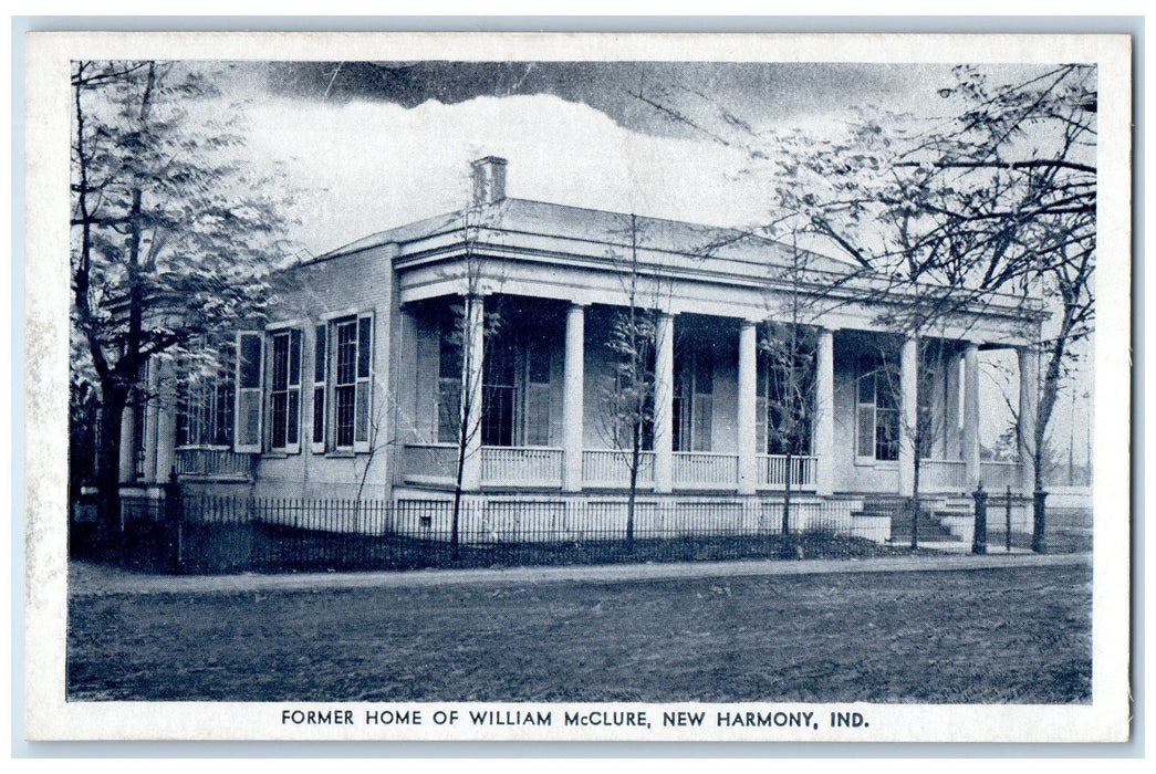 Former House Mansion Of William McClure New Harmony Indiana IN Vintage Postcard