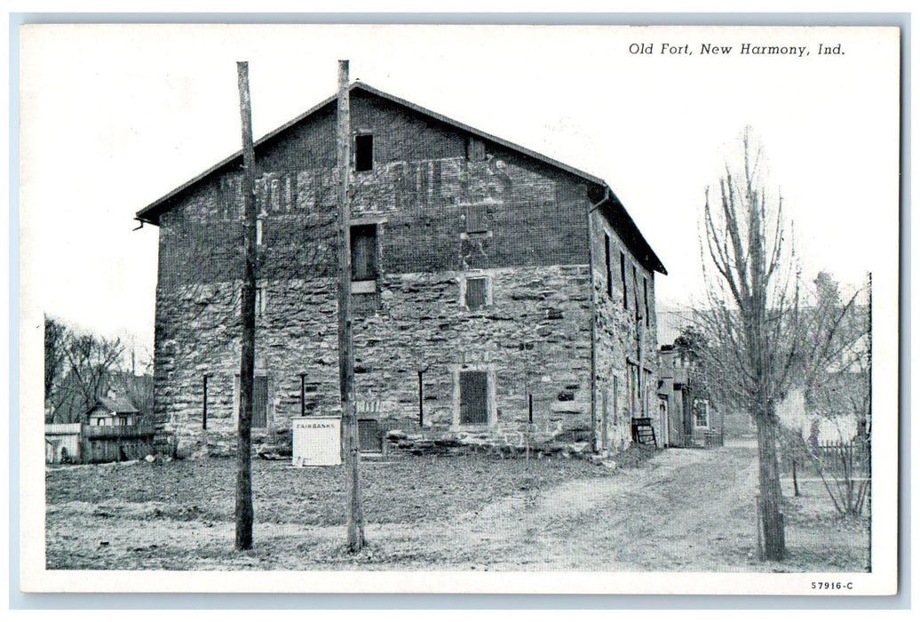 Old Fort New Harmony Indiana IN, Exterior Dirt Road Scene Vintage Postcard