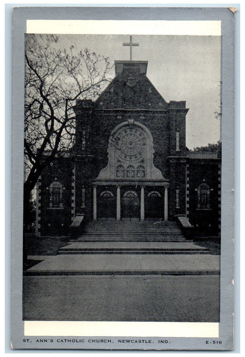 St. Ann's Catholic Church Front View Newcastle Indiana IN Vintage Postcard