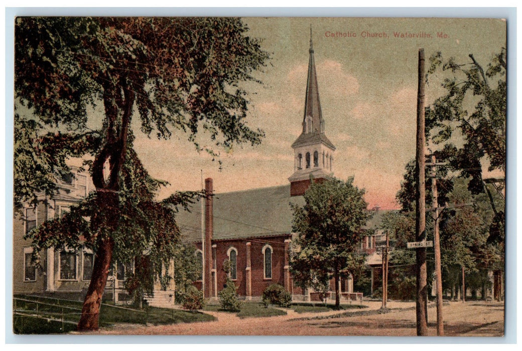 c1910's Catholic Church Roadside Waterville Maine ME Unposted Vintage Postcard