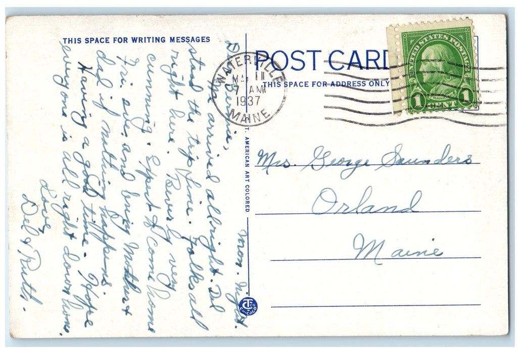 1937 Lockwood Cotton Mills Kennebec Waterville Maine ME Posted Vintage Postcard