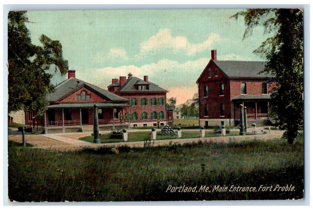 1911 Main Entrance Fort Preble Portland Scene Maine ME Posted Vintage Postcard