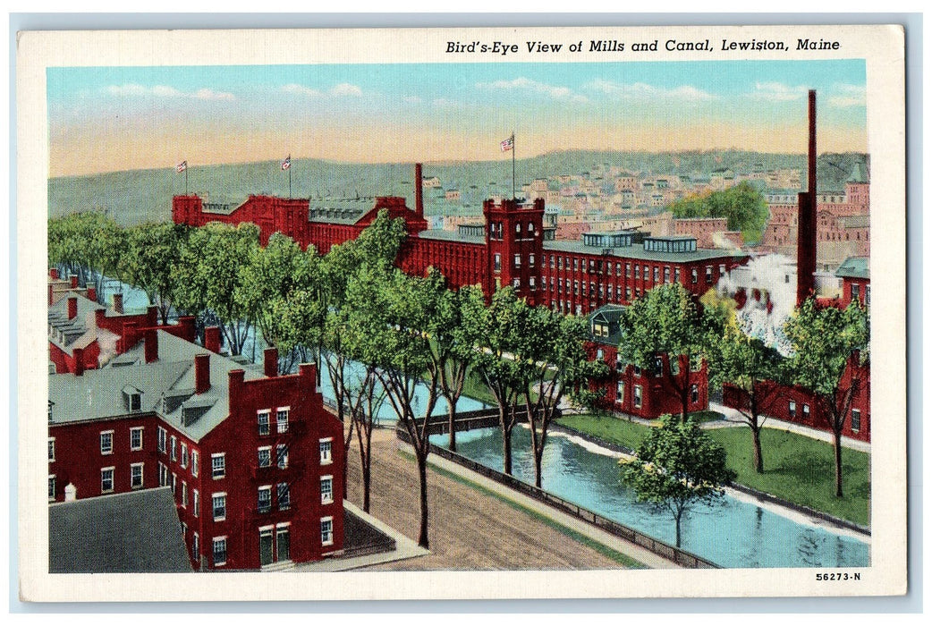 c1940's Bird's Eye View Of Mills And Canal Lewiston Maine ME Unposted  Postcard