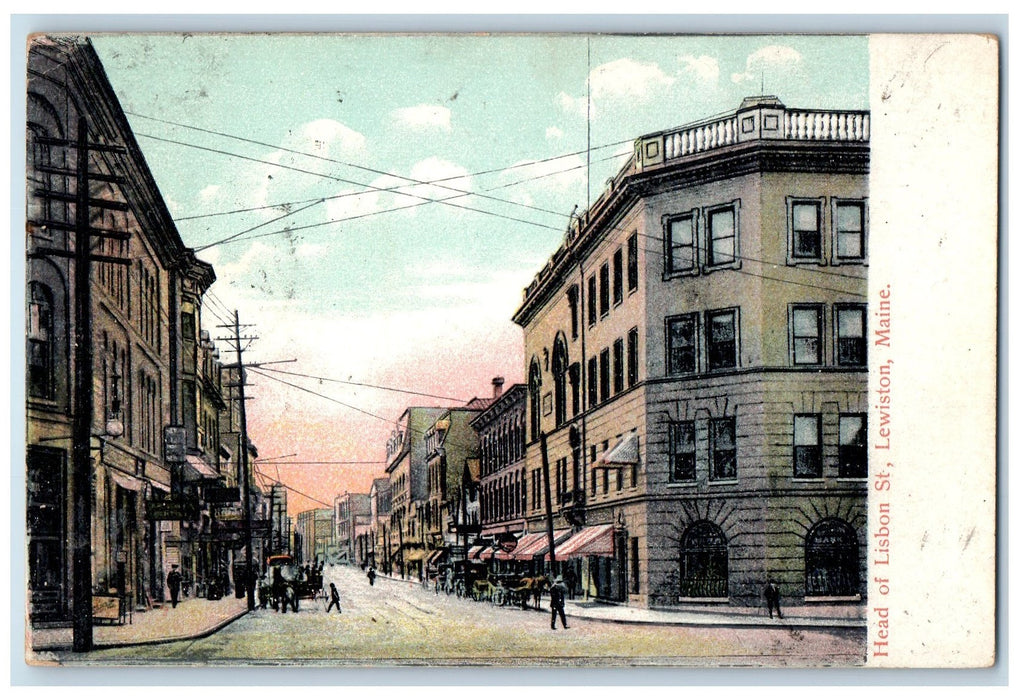 1910 Head Of Lisbon Street Scene Shops Maine ME Posted Vintage Postcard