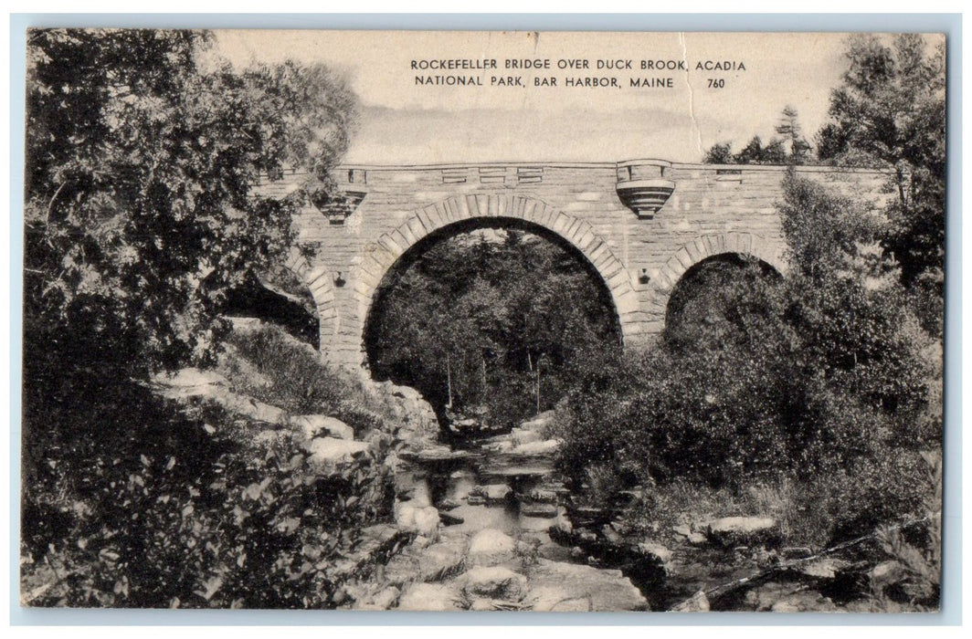 c1910s Rockefeller Bridge Over Duck Brook Acadia Maine ME Unposted Tree Postcard