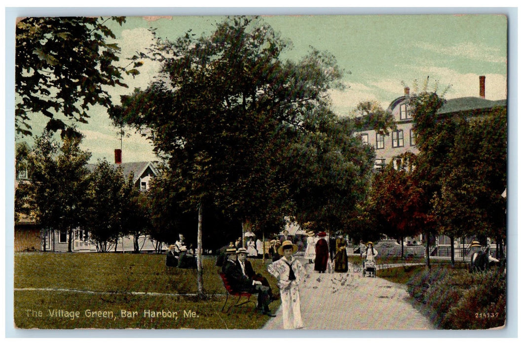 1915 The Village Green Scene People Bar Harbor Maine ME Posted Vintage Postcard