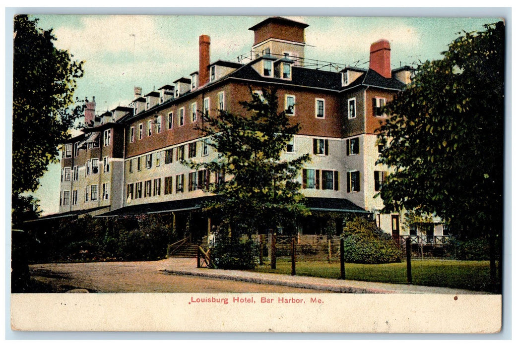 1907 Louisburg Hotel Exterior Scene Bar Harbor Maine ME Posted Vintage Postcard