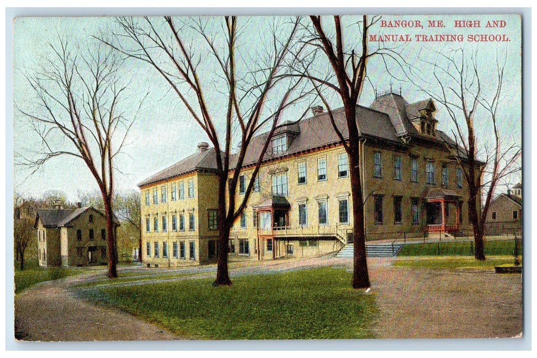 1910 High And Manual Training School Bangor Maine ME Posted Vintage Postcard
