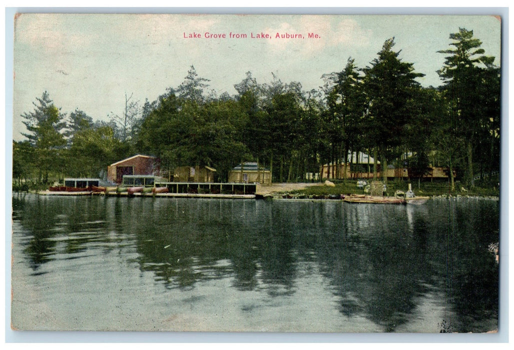 1912 Lake Grove From Lake Auburn Boats Scene Maine ME Posted Vintage Postcard