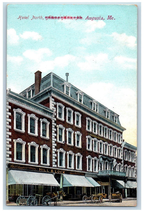 1913 Hotel North Maine Hill Building Augusta Maine ME Posted Vintage Postcard