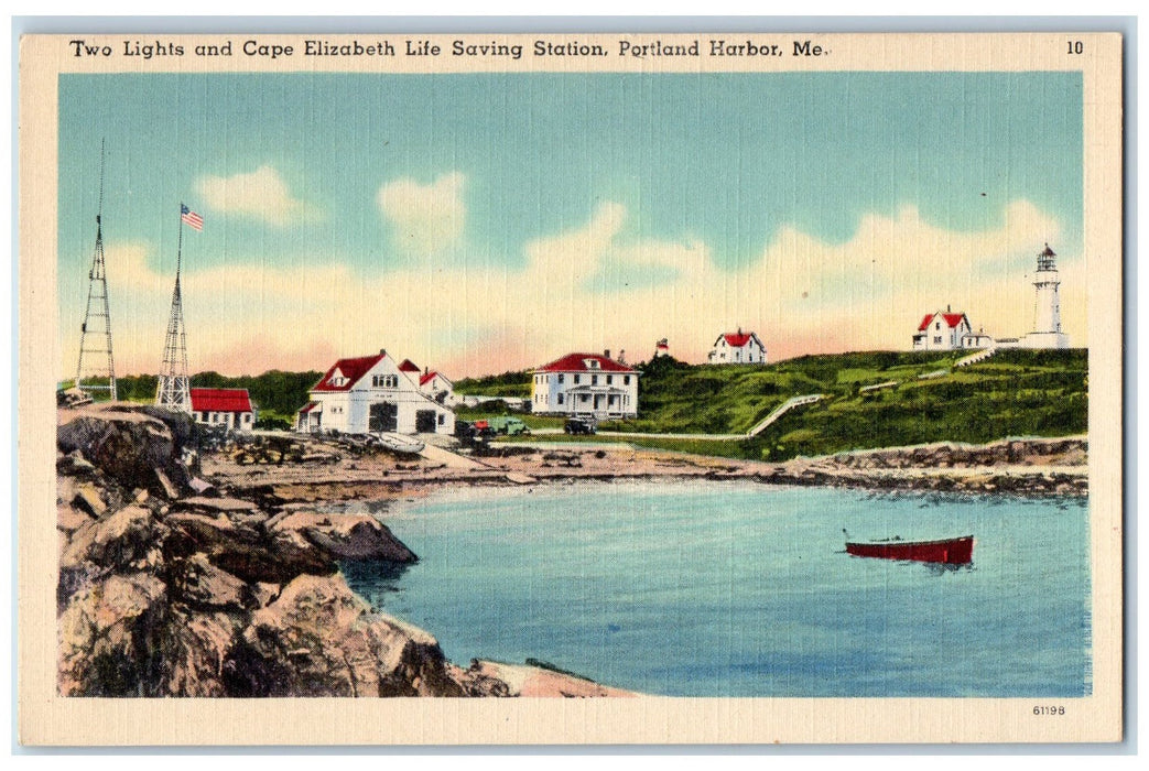c1940's Two Lights And Cape Elizabeth Saving Station Portland Maine ME Postcard