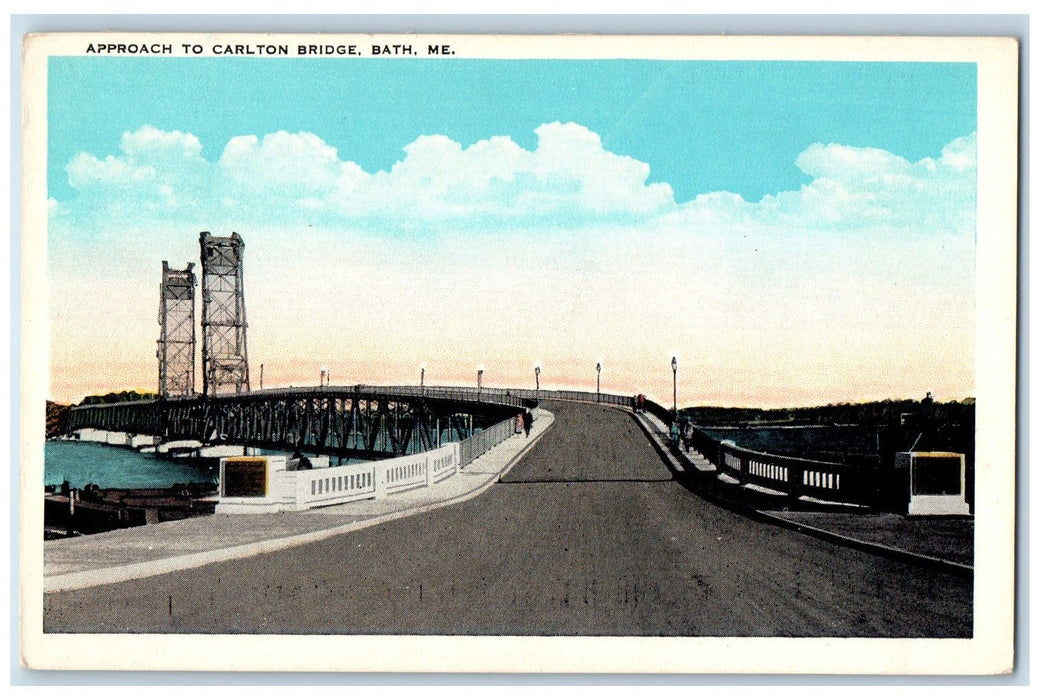 c1920's Approach To Carlton Bridge Bath Maine ME Unposted Vintage Tower Postcard