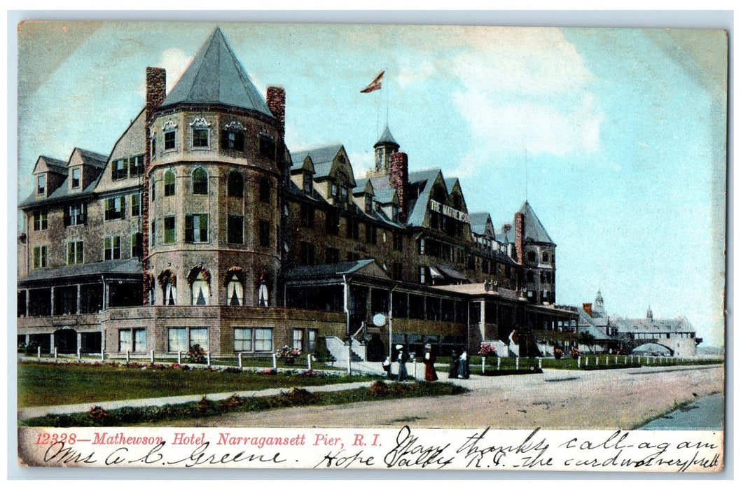 1906 Mathewson Hotel Narragansett Pier Rhode Island Posted Vintage Postcard