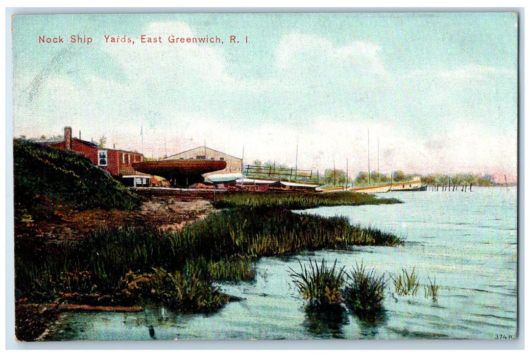 c1910's Nock Ships Yards Boats Scene East Greenwich R.I. Litho-Chrome Postcard