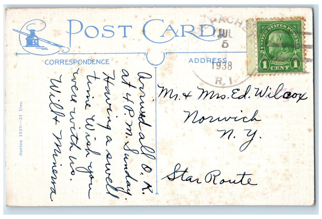 1938 Greetings From Chepachet Street Scene Rhode Island Posted Vintage Postcard
