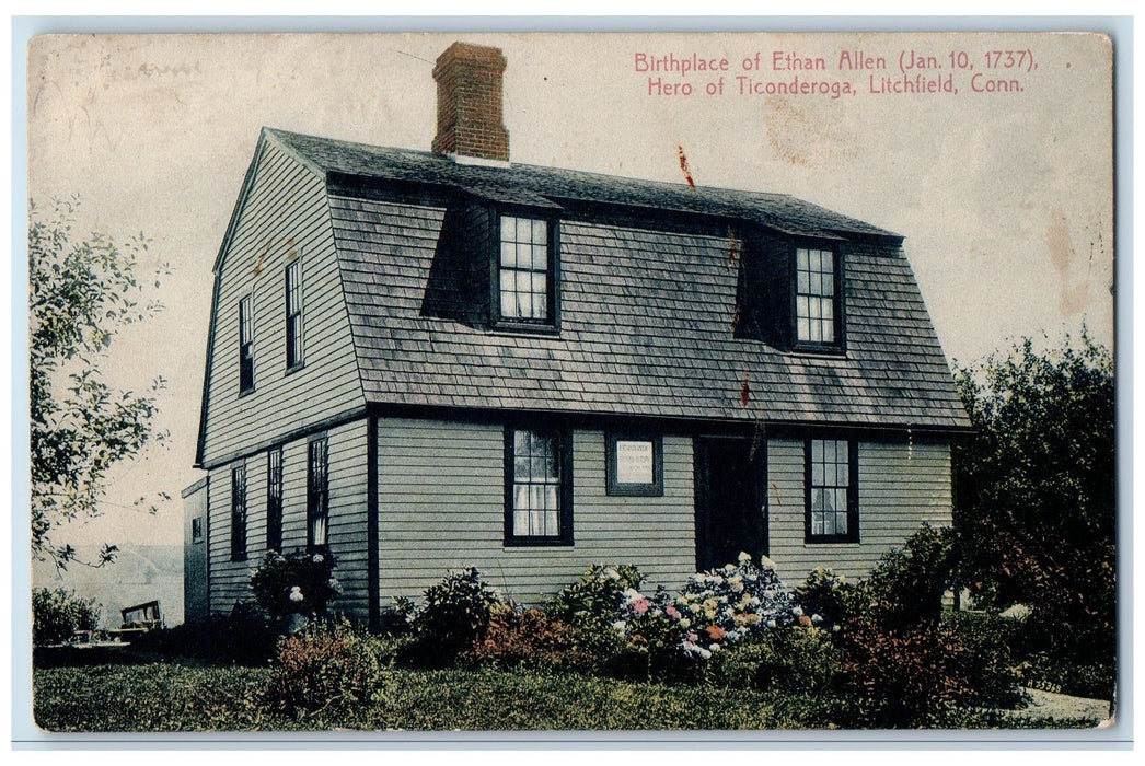 1912 Birthplace Of Ethan Allen Litchfield Connecticut CT Posted House Postcard
