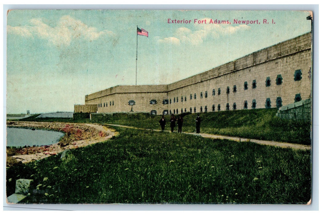 1910 Exterior Fort Adams American Flag Scene Newport RI Posted Vintage Postcard