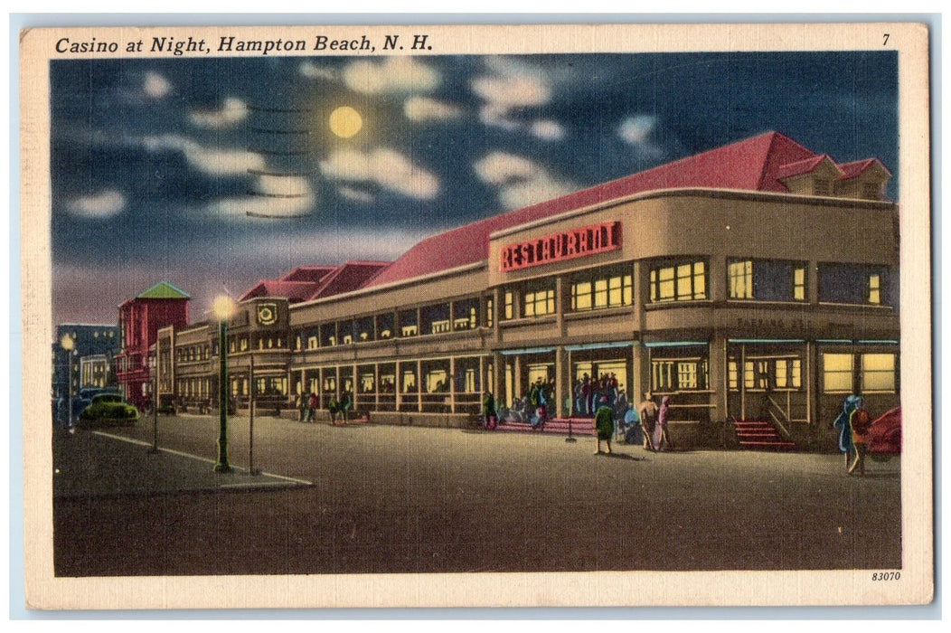 1955 Casino At Night Hampton Beach New Hampshire NH Posted Vintage Postcard