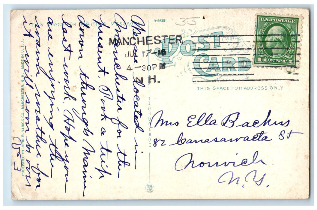 1910 Kelley's Fall Bridge Manchester New Hampshire NH Posted Vintage Postcard