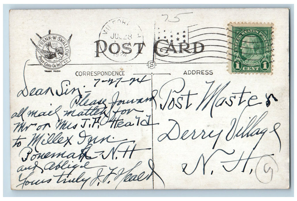 1924 Elm Street West Residence Scene Milford New Hampshire NH Posted Postcard