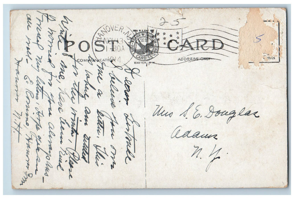 1914 The Hanover Inn Exterior Scene Hanover New Hampshire NH Posted Postcard
