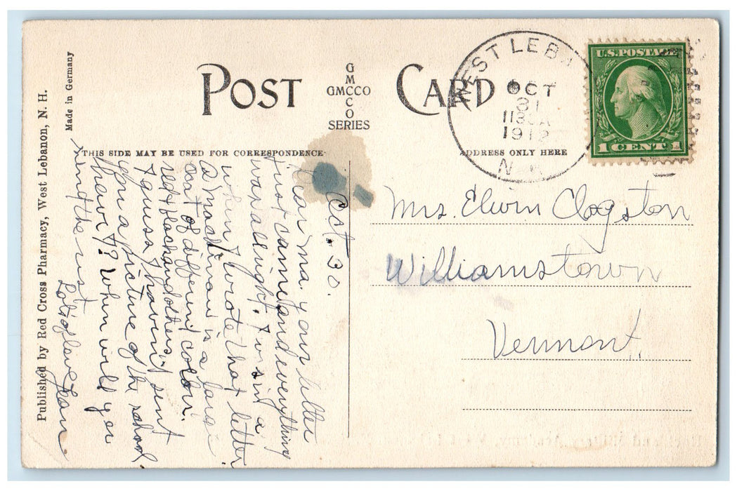 1912 Rockland Military Academy West New Hampshire NH Posted Vintage Postcard
